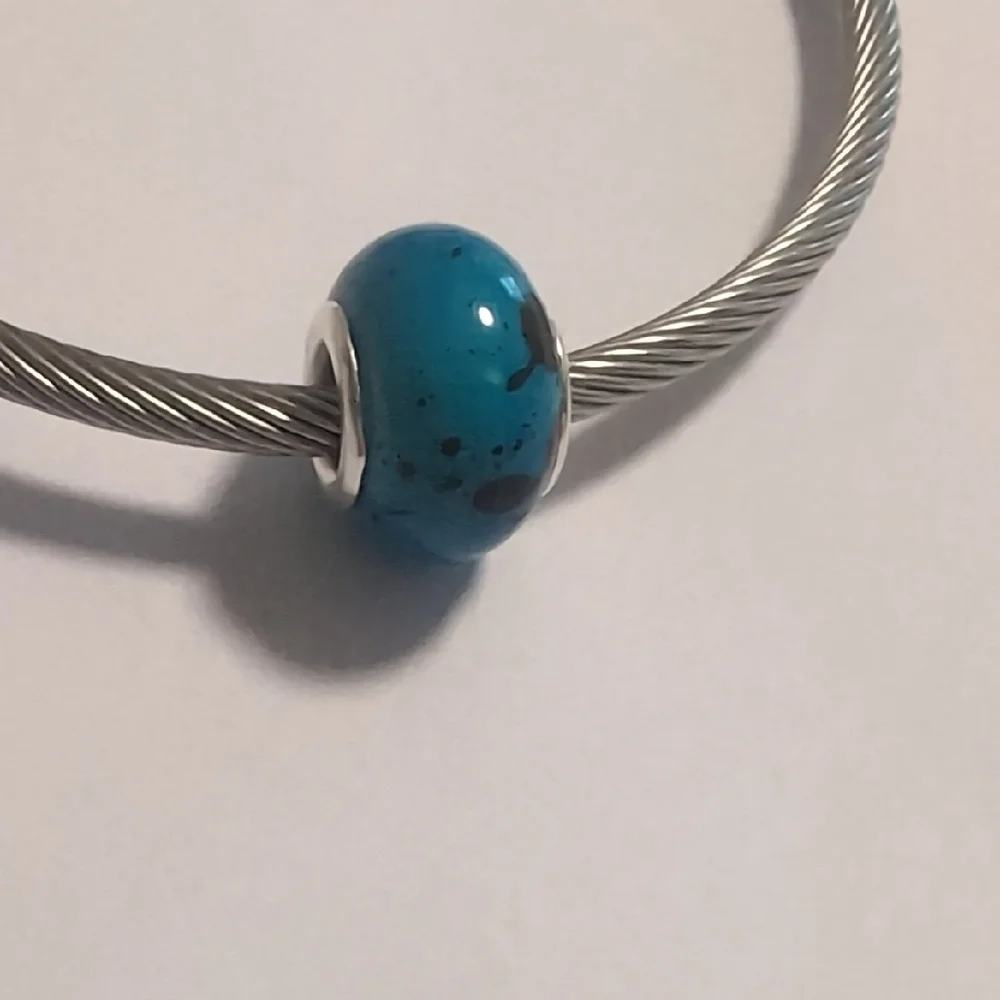 Blue And Black‎ Splattered Charm for Pandora Style Bracelet